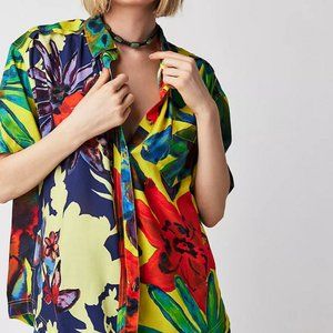 Free People We The Free Share Good Vibes Buttondown Shirt Tropicana Large New